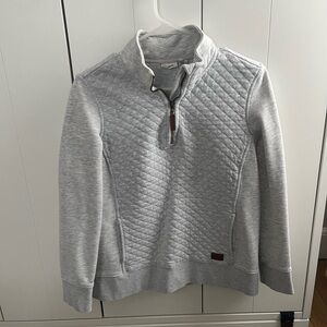 L.L. Bean Light Gray Quilted Half-Zip Pullover